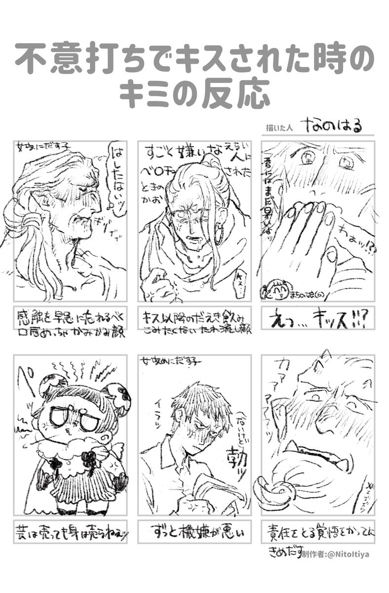 #不意打ちでキスされた時のキミの反応
みんな眉間に皺寄せてて笑った 