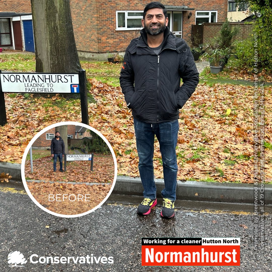 KeithRBarber's tweet photo. Cllr Patel, Cllr Pound and myself raised the issue of significant leaf-fall affecting particular roads in the Hutton North ward and this morning Normanhurst was one of the roads to benefit from a visit by the road sweeping team. Thank you to all the staff at the depot who undertake this much appreciated work around our Borough.  Keeping our Borough Clean and Tidy is a key priority for your local Conservative team.  #cleanersaferbetter #HuttonNorth