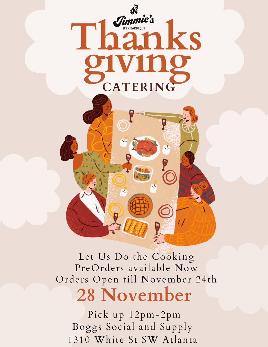 JJCJERK's tweet photo. https://t.co/4DNyrOwBYM
click Menu
Click catering 
Pick up November 28th : 12pm to 2pm , Boggs 1310 White Street SW ATLANTA https://t.co/E3cH4O3L5w