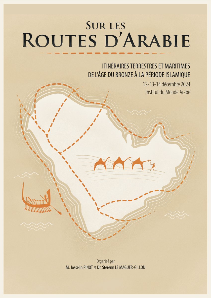 📣 [COLLOQUE]
 Du 12 au 14 décembre se tiendra le colloque international "Sur les Routes d'Arabie, itinéraires terrestres et maritimes de l'Âge du Bronze à la Période Islamique", organisé en partenariat avec l'association @RoutesDelOrient et l'<a href="/imarabe/">Institut du monde arabe</a>