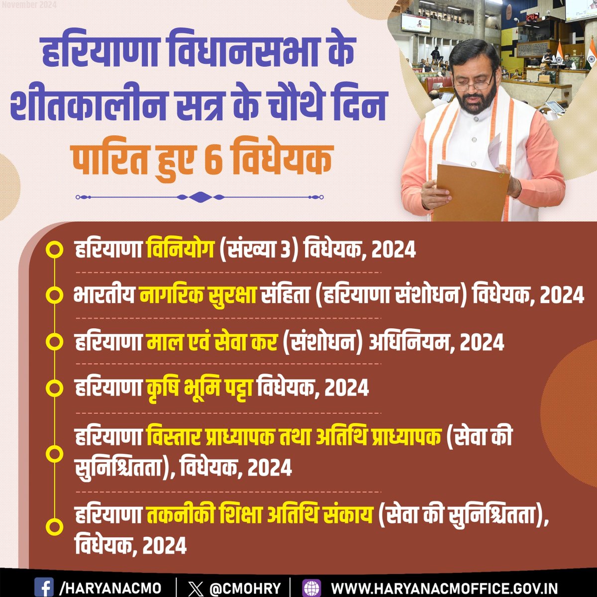 हरियाणा विधानसभा शीतकालीन सत्र के चौथे दिन पारित हुए 6 विधेयक