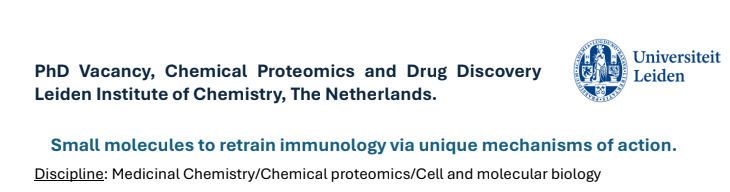 StephanHacker2's tweet image. If you are looking for an exciting PhD in the fields of #ChemicalBiology, #ChemBio, #Proteomics and #Immunology, in a dynamic group with an inspiring PI, @mads_chem has an open position for an interdisciplinary PhD project involving synthesis, chemical proteomics and immunology.