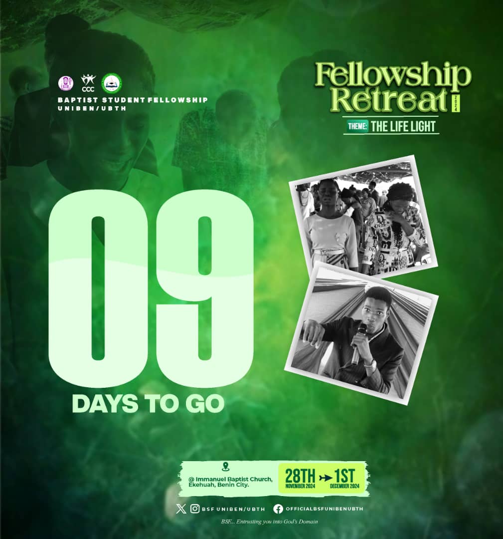 bsfunibenubth's tweet photo. 9 Days To Go 🔥🔥🔥

#bsfunibenubth #familyoflove #9daystogo #fellowshipretreat2024 #uniben #unibenstudents #countdown https://t.co/S8Cj9OFY9H