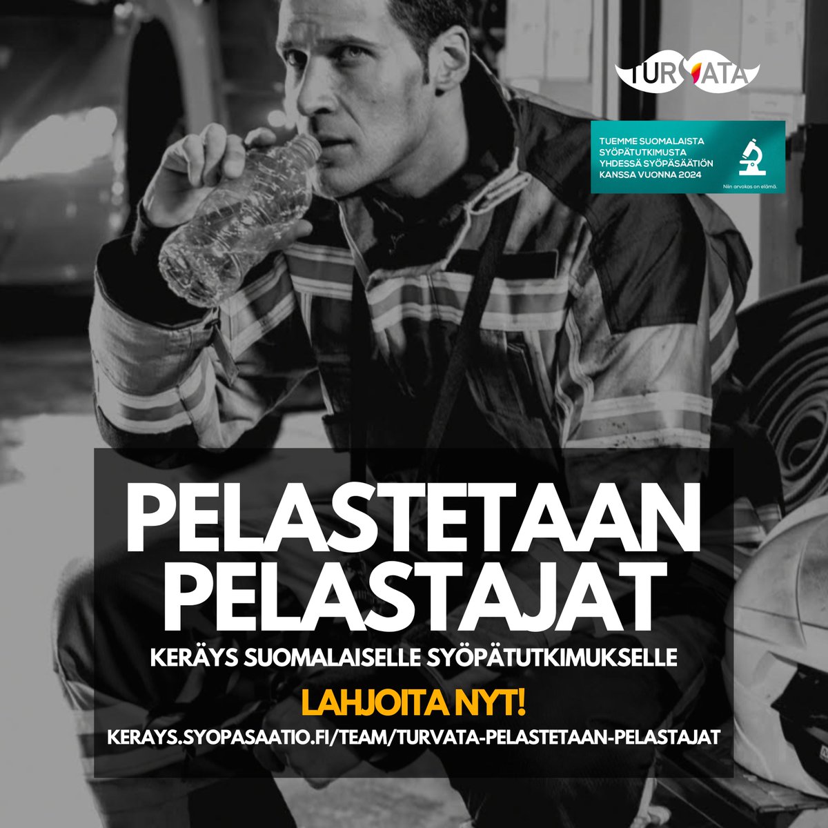 🔥❤️ Yhdessä tulta ja syöpää vastaan! Osallistu Pelastetaan pelastajat -kampanjaan.

🎗 Lahjoita syöpätutkimukseen: buff.ly/3AO9fie  

👉 Lue lisää: buff.ly/3YT1tvz  

#PelastetaanPelastajat #Movember #syöpätutkimus #pelastusala #pelastustoimi #palomies #pelastaja