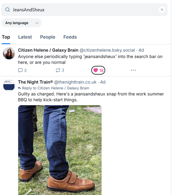 superberyllium's tweet photo. @JeansAndSheux Will The Scene be migrating over to Bluesky in the near future? People are looking for Scene updates over there. Peroni glasses are being chilled in wait. https://t.co/hcPKJ92Bxk