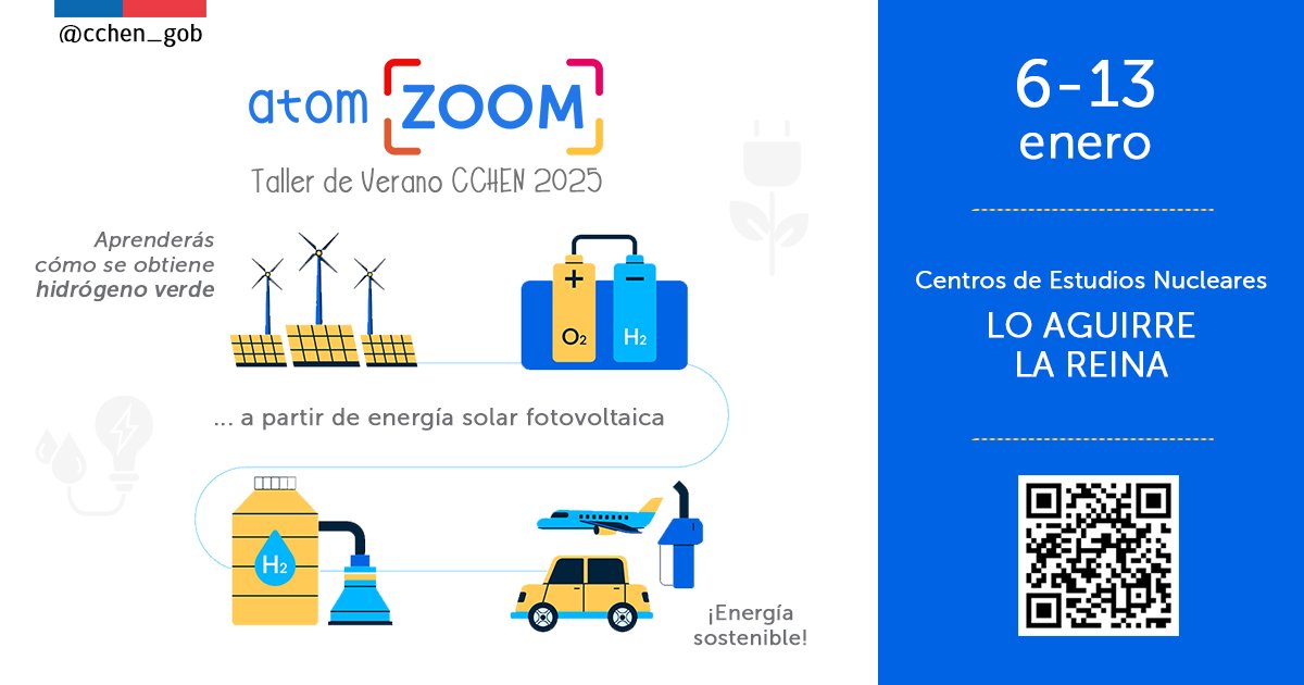 cchen_gob's tweet photo. Dos preguntas:
¿Eres escolar? ✅
¿Te gustaría aprender de hidrógeno verde? ✅

¡No se diga más! Te invitamos a postular a nuestro taller de verano atomZOOM 2025.

Toda la info aquí 👉 https://t.co/Z0ARrbSSsl https://t.co/YMsseaZTVM