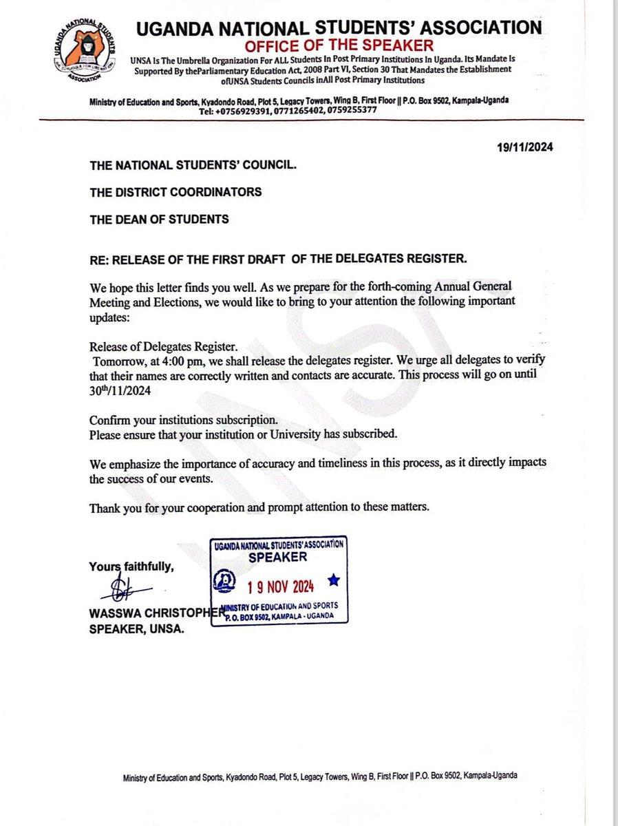 Excited to announce that the first draft of the delegates register will be released tomorrow at 4:00 pm! All delegates are encouraged to verify their names and contact details until 30/11/2024. .Accuracy is key for the success of our upcoming Annual General Meeting and Elections!