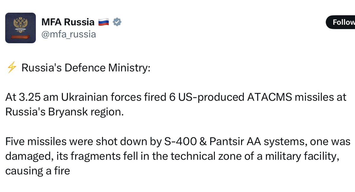 Huberton's tweet photo. 🚨BREAKING NEWS JUST ANNOUNCED: Ukraine just used US-made long-range missiles to strike within Russia for the first time. It was confirmed by MFA Russia.

They're trying to lead us into World War III WWIII before President Trump!!!

Stop the World War 3!!! NOW! https://t.co/PZdcD9HwTu