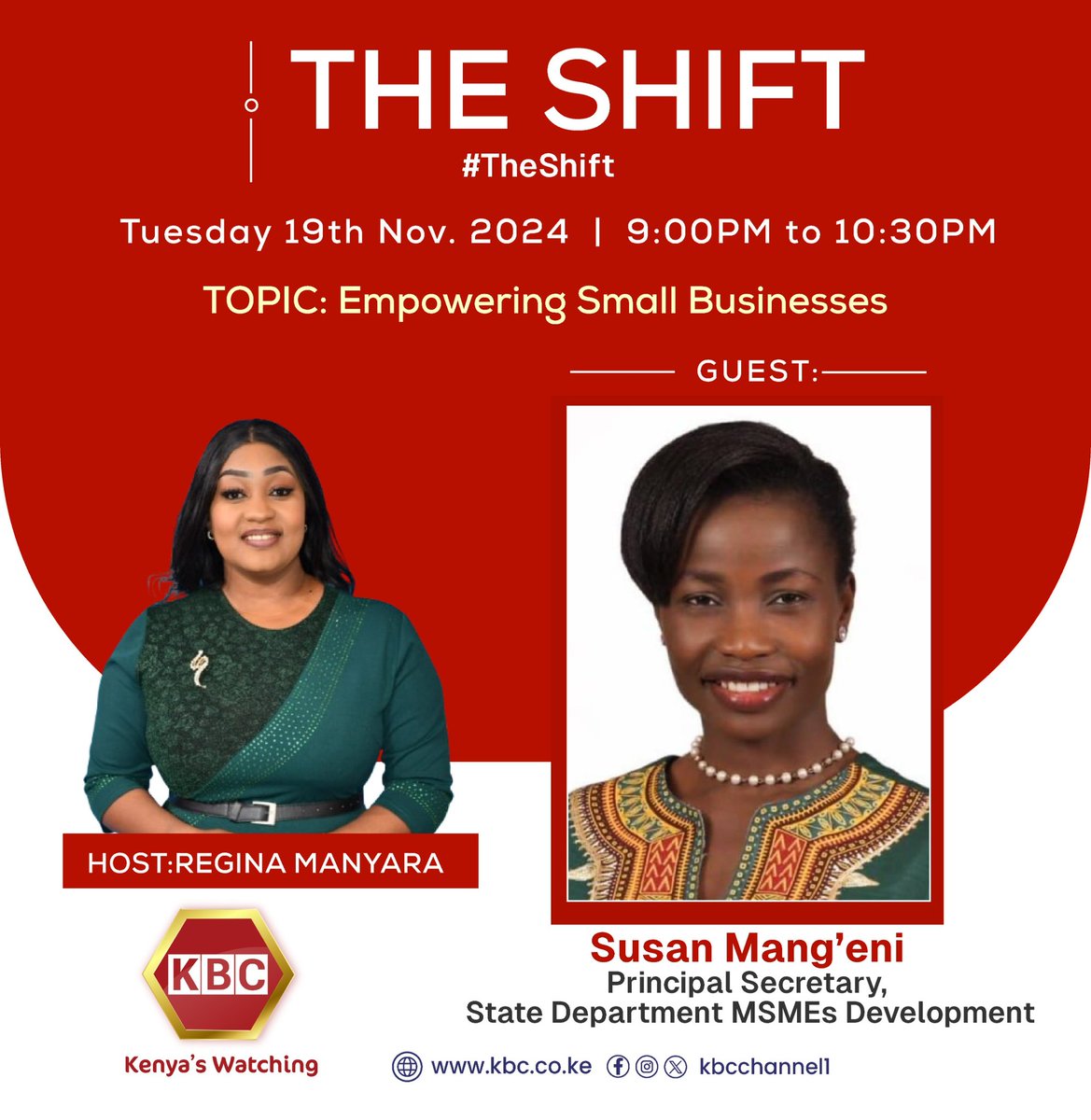 KBCChannel1's tweet photo. Tonight on #TheShift  : Empowering Small Businesses
Guest: Susan Mang'eni , Principal Secretary , State Department MSMEs Development 
9:00PM-10:30PM
#KBCniYetu^EM https://t.co/x0CYeMph4S