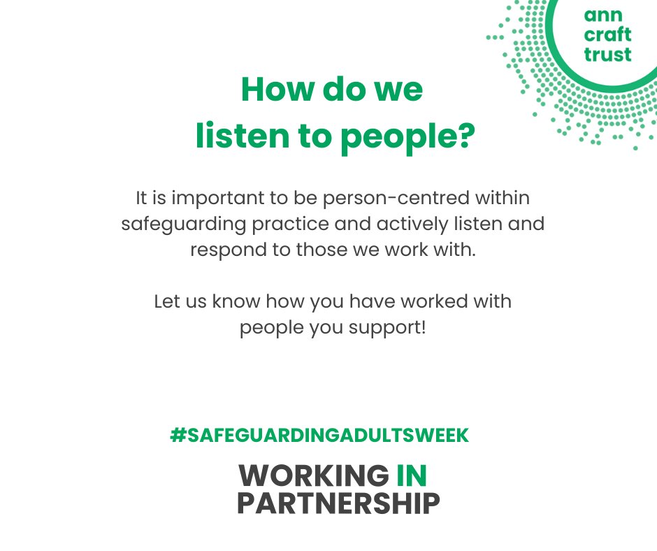 Derriford Hospital Safeguarding Team (@uhpsafeguarding) on Twitter photo It's day two of #SafeguardingAdultsWeek.
How do we work effectively in partnership with the people we support through approaches like person-centred practice and co-production.
<a href="/UHP_NHS/">University Hospitals Plymouth NHS Trust</a>
Read <a href="/AnnCraftTrust/">anncrafttrust</a>'s blog to find out more: ow.ly/Wfg050U7mBB It's day two of #SafeguardingAdultsWeek.
How do we work effectively in partnership with the people we support through approaches like person-centred practice and co-production.
<a href="/UHP_NHS/">University Hospitals Plymouth NHS Trust</a>
Read <a href="/AnnCraftTrust/">anncrafttrust</a>'s blog to find out more: ow.ly/Wfg050U7mBB