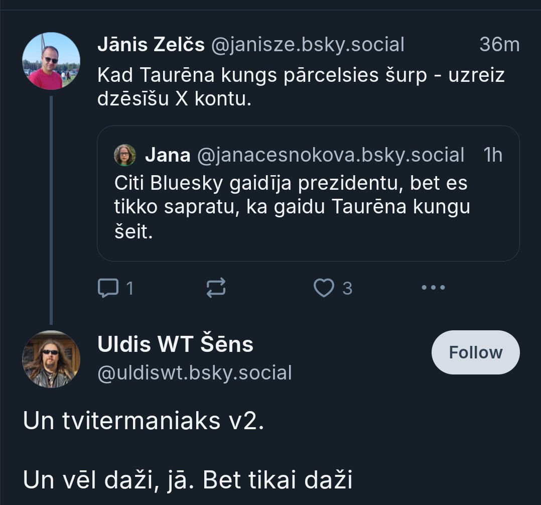 Hehe <a href="/tvitermaniaks2/">Jānis.</a> <a href="/jtaurens/">Jānis Taurēns 👨‍🏫🇱🇻🇪🇺🌍🍫📚☯🎲</a>