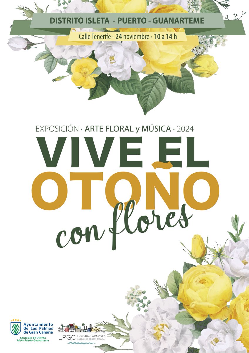 aytolpgc's tweet image. 🌸 ¡Celebra el otoño con nosotros! 

🎉 Este domingo llega ‘Vive el Otoño con flores’ al @DistritoPuerto 

🔹Exposición de flores y plantas 🌺  
🔹Talleres creativos para toda la familia ✂️  
🔹Música con Parranda Amigos Isleños 🎶  

📅 24/11 | 🕙 10:00-14:00  
📍Calle Tenerife