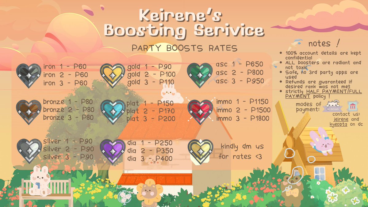 ke1rene's tweet photo. ⋆౨ৎ˚⟡˖ ࣪  Welcome to Keirene’s Boosting Service 𝜗𝜚˚⋆

Enjoy ranking up without touching your your mouse .ᐟ.ᐟ

What we offer ⭑.ᐟ
✦ Standard Boosting
✦ Priority / Rush Boosting
✦ Party Boost

📍VALORANT valo val boost services jett sage balo skye clove https://t.co/6rx8m4tCam
