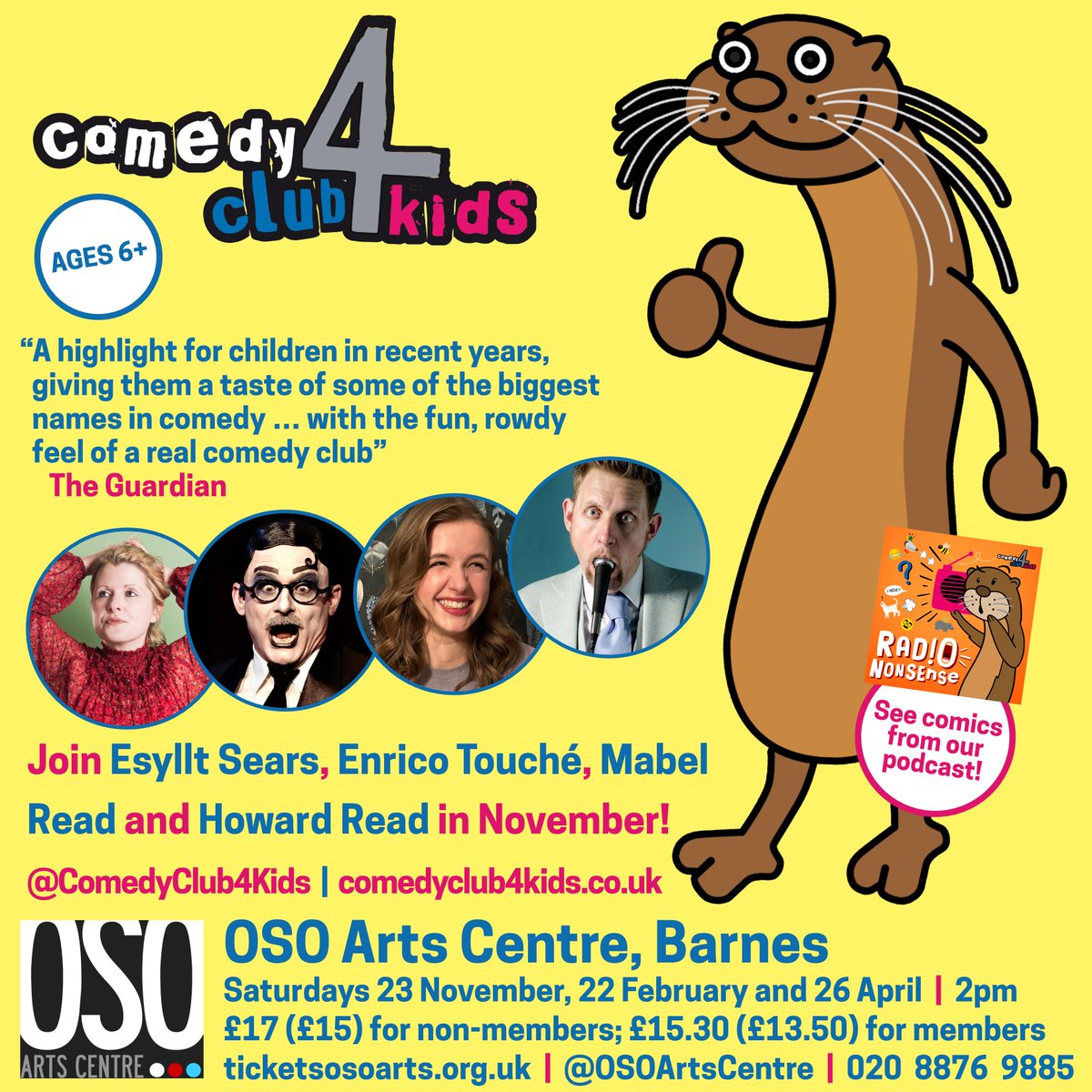 Comedy Club 4 Kids (@comedyclub4kids) on Twitter photo Barnes! Families looking for fun this weekend! We are back at <a href="/OSOArtsCentre/">OSO Arts Centre</a> on Sarturday 23rd November, with a PACKED bill: join <a href="/EsylltMair/">Esyllt Sears</a> (MC), Enrico Touché, <a href="/SamsonMabel1/">Mabel Read Performer</a> and Howard Read at 2pm for comedy, weirdness, games and silly songs!
🎟️osoarts.ticketsolve.com/ticketbooth/sh… Barnes! Families looking for fun this weekend! We are back at <a href="/OSOArtsCentre/">OSO Arts Centre</a> on Sarturday 23rd November, with a PACKED bill: join <a href="/EsylltMair/">Esyllt Sears</a> (MC), Enrico Touché, <a href="/SamsonMabel1/">Mabel Read Performer</a> and Howard Read at 2pm for comedy, weirdness, games and silly songs!
🎟️osoarts.ticketsolve.com/ticketbooth/sh…