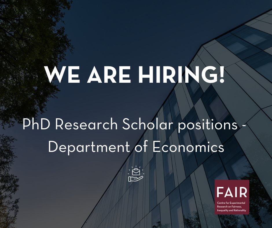 FAIR-The Choice Lab (@thechoicelab) on Twitter photo 🎓Work with us! <a href="/NHHEcon/">NHH Department of Economics</a> is accepting applications for PhD Research Scholar positions. This is an opportunity to pursue advanced research and develop your expertise in economics.
nhh.no/en/research-ce… 🎓Work with us! <a href="/NHHEcon/">NHH Department of Economics</a> is accepting applications for PhD Research Scholar positions. This is an opportunity to pursue advanced research and develop your expertise in economics.
nhh.no/en/research-ce…