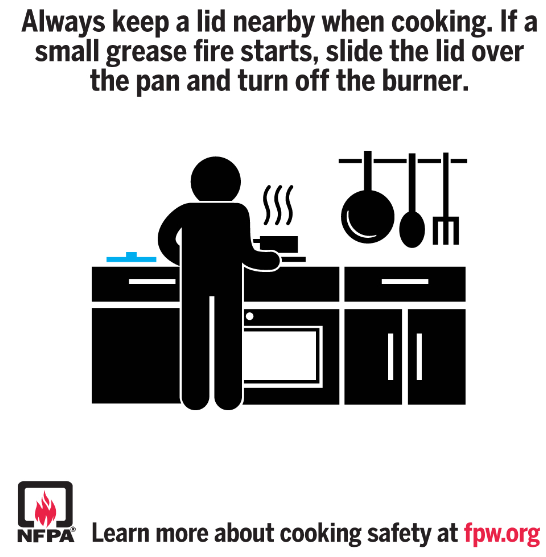 If a small grease or cooking fire starts during your #thanksgiving preparations, smother the flames by sliding a lid over the pan and turning off the burner. Leave the pan covered until it is completely cooled. For more cooking tips, visit: nfpa.social/YLyx50Q65EE
