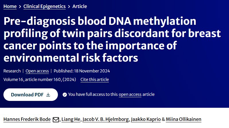 Hannes Frederik Bode (@hannesbode) on Twitter photo Early detection, early intervention.🧬Our new study shows how environmental risk for breast cancer is  represented on womens DNA methylation on average 11 years before diagnosis.
Link: tinyurl.com/hhjzye3k
<a href="/helsinkiuni/">University of Helsinki</a> <a href="/FIMM_UH/">FIMM HelsinkiUni</a> <a href="/HiLIFE_helsinki/">HiLIFE_Helsinki</a>  <a href="/UniSouthDenmark/">Uni Southern Denmark</a> <a href="/CANCERPREV1/">CANCERPREV</a> Early detection, early intervention.🧬Our new study shows how environmental risk for breast cancer is  represented on womens DNA methylation on average 11 years before diagnosis.
Link: tinyurl.com/hhjzye3k
<a href="/helsinkiuni/">University of Helsinki</a> <a href="/FIMM_UH/">FIMM HelsinkiUni</a> <a href="/HiLIFE_helsinki/">HiLIFE_Helsinki</a>  <a href="/UniSouthDenmark/">Uni Southern Denmark</a> <a href="/CANCERPREV1/">CANCERPREV</a>