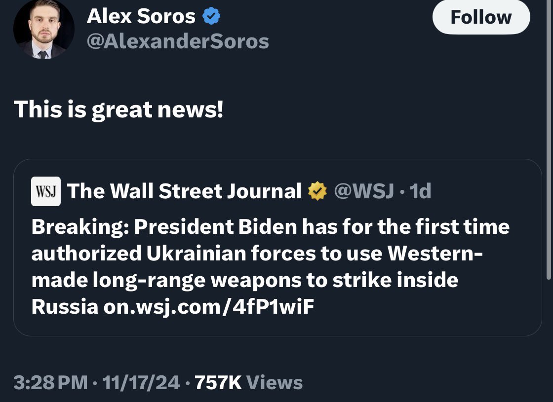 45LVNancy's tweet image. Ukraine launched the first long range US-missiles into Russia, with NATO’s support. 

A clear attempt to escalate tensions.

I wonder who’s calling the shots in the U.S. 🧐