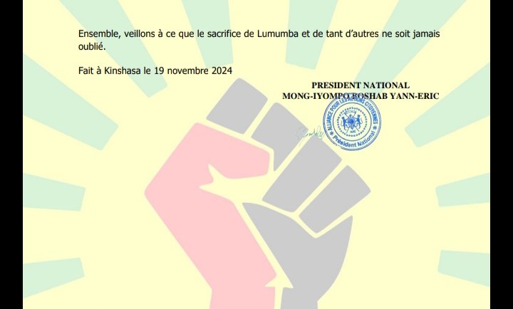 COMMUNIQUÉ DU PARTI <a href="/Aac_Officiel/">AAC Officiel</a> A LA SUITE DU VANDALISME DU MAUSOLÉE DE PATRICE EMERY LUMUMBA ET DISPARITION PRÉSUMÉE DE SA RELIQUE. 

Le Parti cher au Professeur <a href="/BoshabEvariste/">Evariste Boshab</a> (Autorité Morale) dirigé par le Président National MONG-IYOMPO BOSHAB YANN-ERIC hausse le ton.