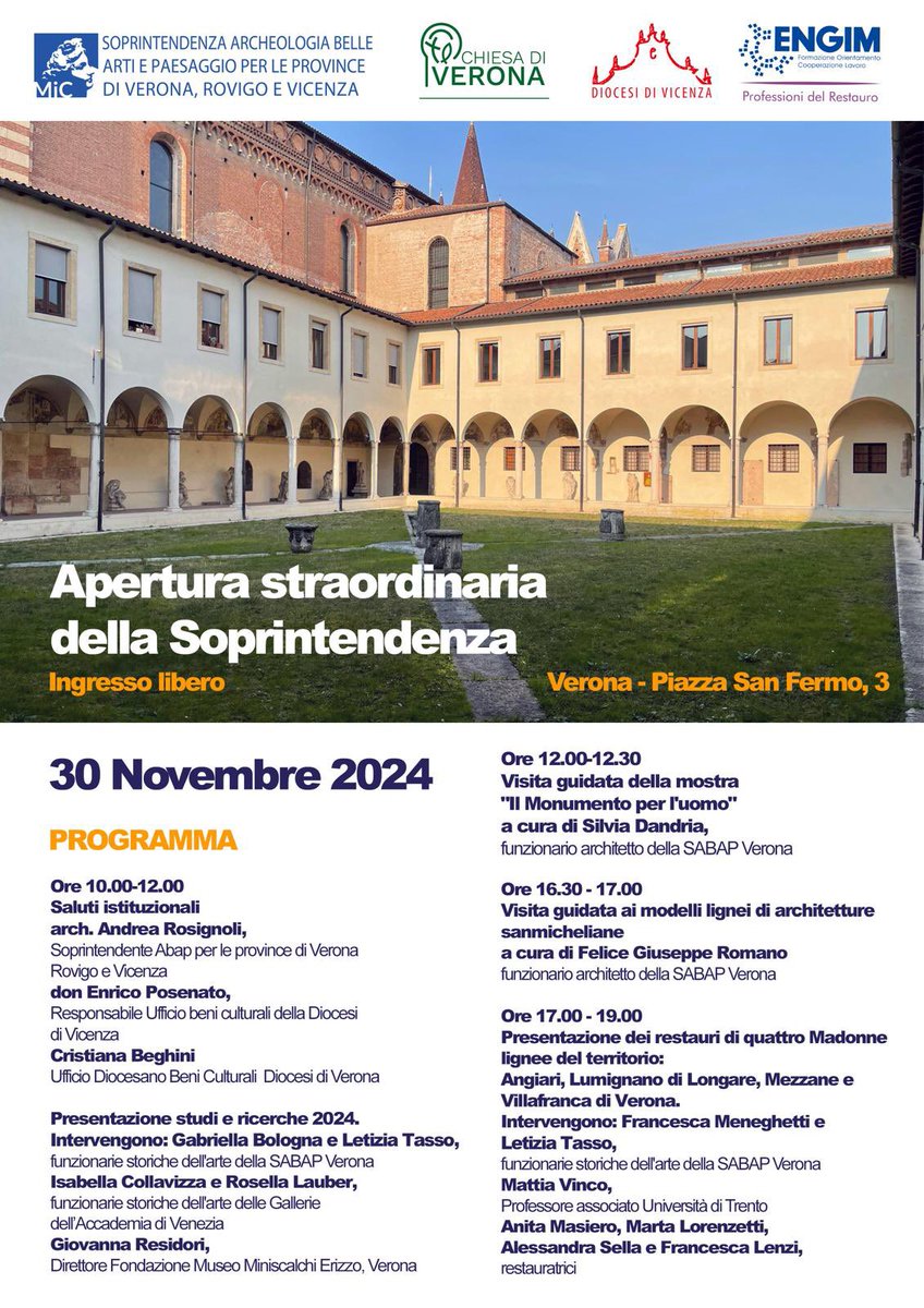 Sabato 30 novembre ultimo appuntamento con le aperture straordinarie della Soprintendenza, con un programma ricco di iniziative!
Dalle 10 alle 12.30 e dalle 16.30 alle 19.30
Vi aspettiamo numerosi!
Ingresso gratuito