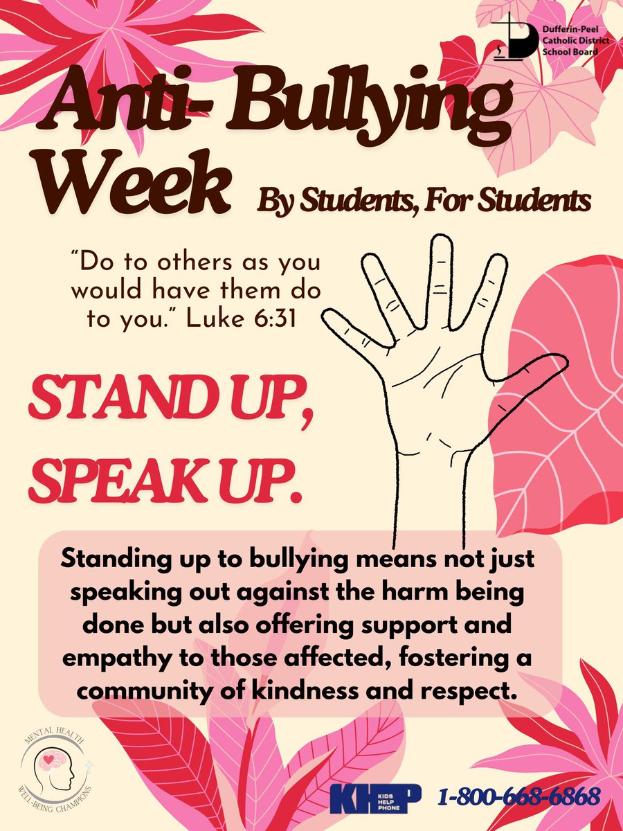 @DPCDSB_MDT (@dpcdsb_mdt) on Twitter photo Supporting Anti-Bullying Week with this resource from the <a href="/DPCDSBSchools/">Dufferin-Peel Catholic District School Board</a> Student Mental Health Well-Being Champions ✋
#AntiBullyingWeek #StandUpSpeakUp Supporting Anti-Bullying Week with this resource from the <a href="/DPCDSBSchools/">Dufferin-Peel Catholic District School Board</a> Student Mental Health Well-Being Champions ✋
#AntiBullyingWeek #StandUpSpeakUp