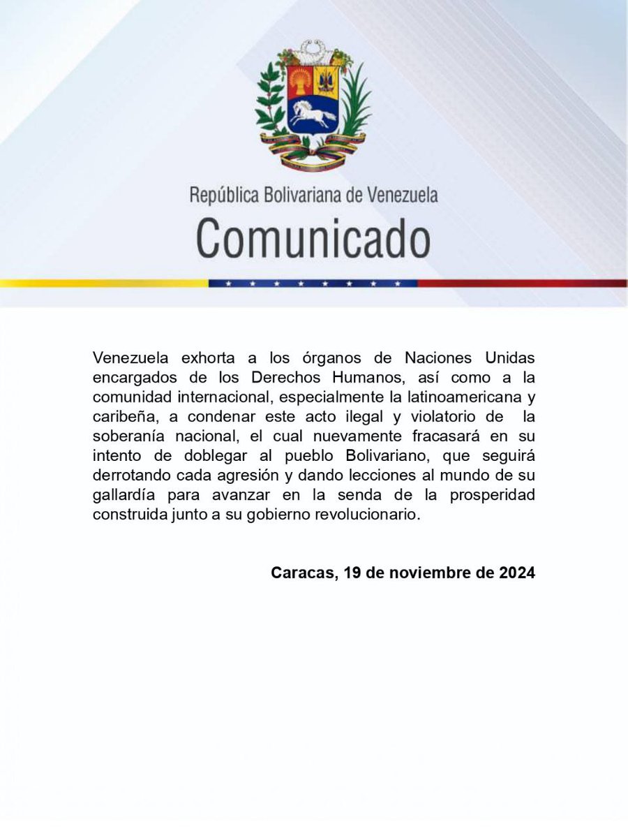 UNoticias's tweet photo. 🔵 #19Nov | El Gobierno de Venezuela emite un comunicado en el que "rechaza categóricamente la aprobación, por parte de la Cámara de Representantes de los Estados Unidos de América, de un proyecto de ley que, de manera desvergonzada, le han colocado el acrónimo de Bolívar, en una ofensa contra el genio más grande de la historia americana, quien dedicó su vida a derrotar el imperialismo y el colonialismo, anti valores contenidos en este nuevo ataque criminal".