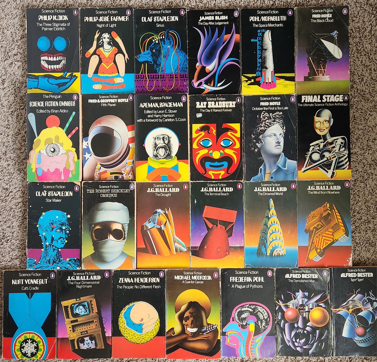 JoeBanksWriter's tweet image. David Pelham's covers for Penguin Science Fiction. I love how they range from the sublime to the ridiculous...