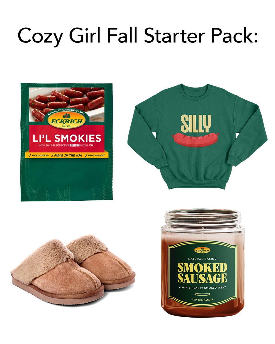Cozy girl fall essentials: cozy sweaters, comfy slippers, and a house that smells like smoked sausage 👀 no seriously, this candle is real. Stay tuned for info on how to get one 😎
