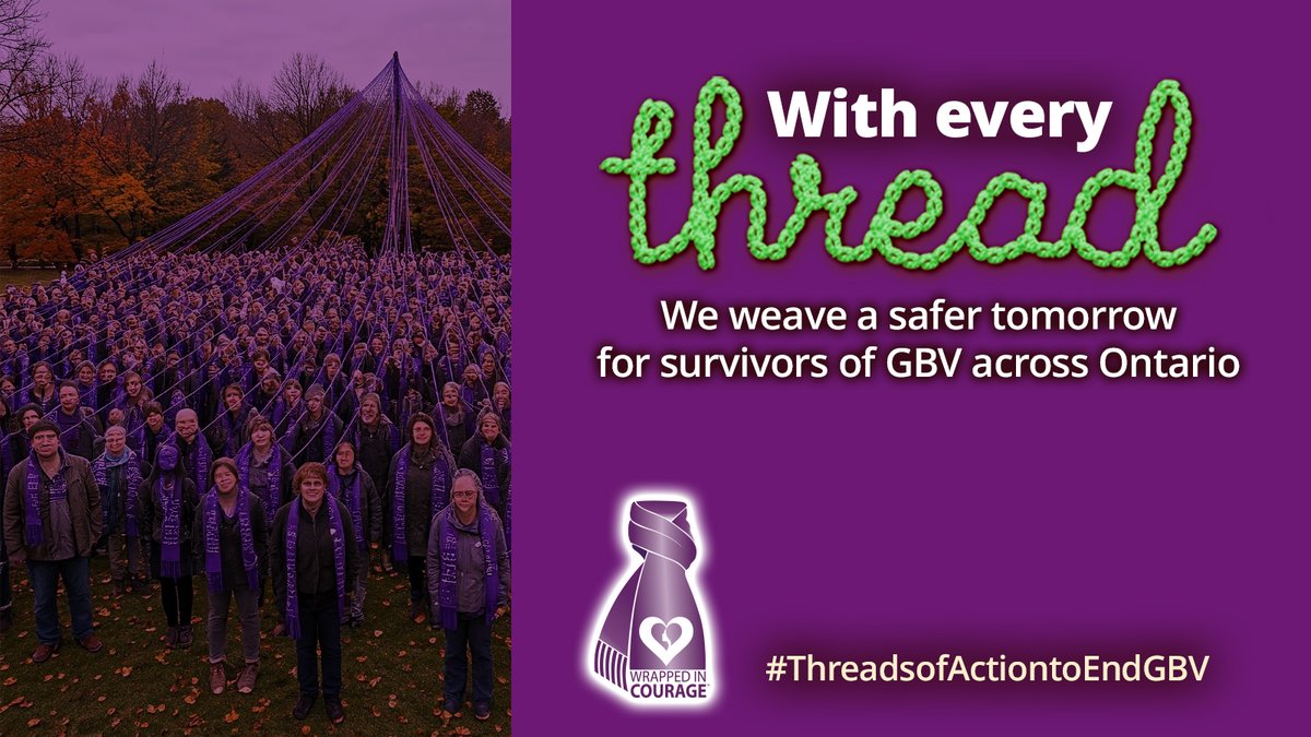 With every thread, we weave a safer tomorrow for survivors of GBV across Ontario.

Learn about your local GBV agency, what they do, and how to connect someone through mulberryfinder.ca

Support #WrappedinCourage: wrappedincourage.ca

#ThreadsofActiontoEndGBV