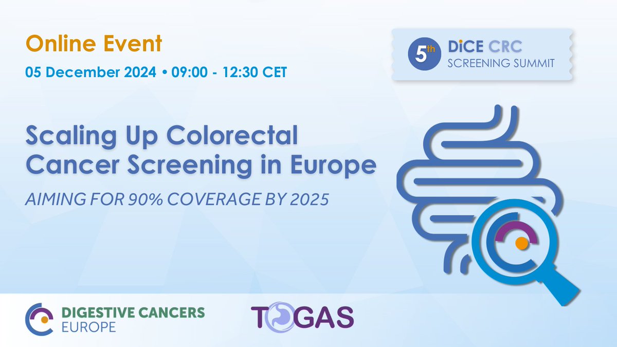 TOGAS EU project (@togas_euproject) on Twitter photo 🩺Colorectal and gastric cancer screening saves lives, and TOGAS supports efforts to improve access. Join the 5th DiCE CRC Screening Summit on 5 Dec at 9:00 CET to explore access, tailored screening, and early detection. Register now: digestivecancers-eu.zoom.us/webinar/regist… <a href="/dice_europe/">Digestive Cancers Europe</a> 🩺Colorectal and gastric cancer screening saves lives, and TOGAS supports efforts to improve access. Join the 5th DiCE CRC Screening Summit on 5 Dec at 9:00 CET to explore access, tailored screening, and early detection. Register now: digestivecancers-eu.zoom.us/webinar/regist… <a href="/dice_europe/">Digestive Cancers Europe</a>