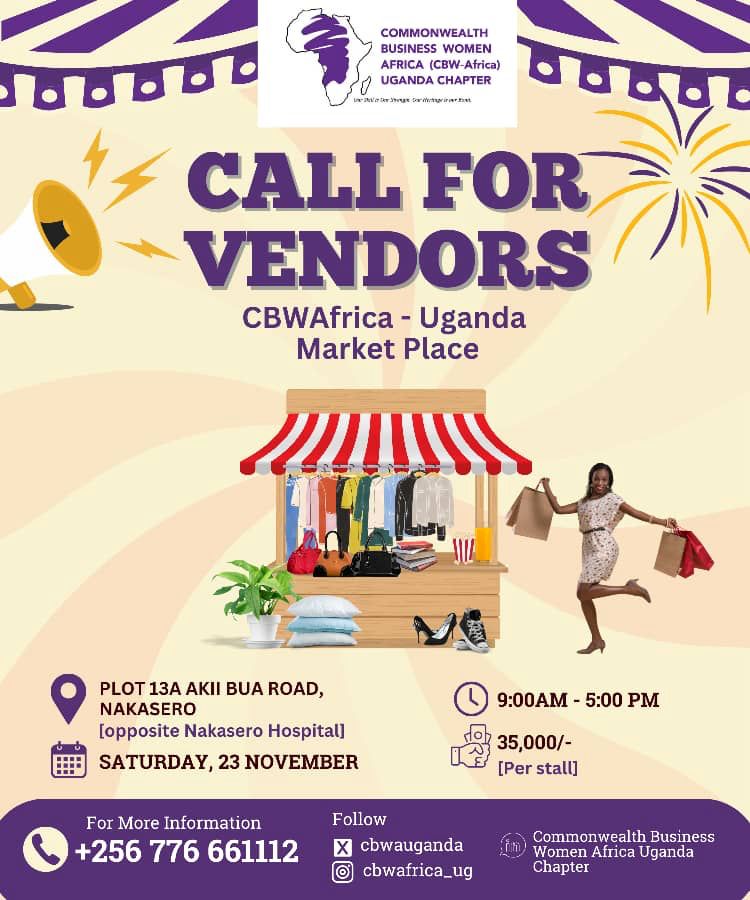Eleanor_Flav's tweet photo. Join Us at the CBW-Africa Uganda Market Place!  
🗓 When: Saturday, 23rd November  
📍 Where: Plot 13A Akii Bua Road, Nakasero 
 Shop unique products, discover innovations, and network with incredible women entrepreneurs under the @cbwauganda   banner. Don’t miss it! https://t.co/CmrYoIiH6g