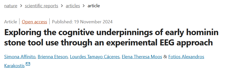 Alexandros Karakostis (@alexkarakostis) on Twitter photo Thrilled to share our new study, the first to use EEG to explore brain activation during early hominin tool use, with fascinating insights! Congrats to Simona Affinito and team! <a href="/geobiodiversity/">Senckenberg Research</a> <a href="/uni_tue/">Universität Tübingen</a>
Link: nature.com/articles/s4159…
Press Release: shorturl.at/sHkMX Thrilled to share our new study, the first to use EEG to explore brain activation during early hominin tool use, with fascinating insights! Congrats to Simona Affinito and team! <a href="/geobiodiversity/">Senckenberg Research</a> <a href="/uni_tue/">Universität Tübingen</a>
Link: nature.com/articles/s4159…
Press Release: shorturl.at/sHkMX