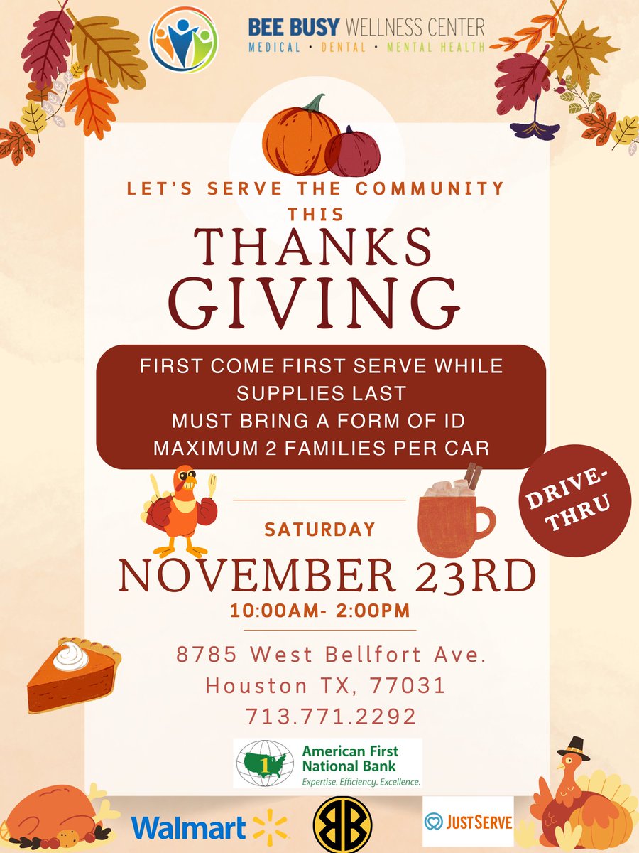 HBMS_Warriors's tweet photo. Attention parents! 🦃 Bee Busy Wellness Center is hosting a FREE Turkey Giveaway just in time for the holidays! 🎁 Come grab a turkey for your family and spread the word! #HolidayGiving #CommunityFirst #HBMS #FBISD https://t.co/BOiLZxcOLn