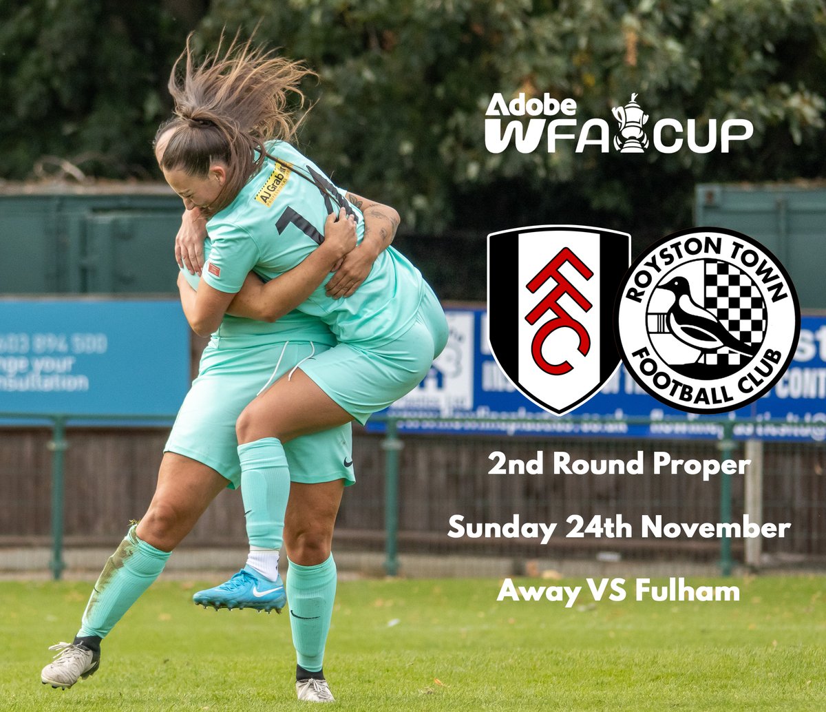 RoystonTownWFC's tweet image. 🏆 FA Cup Second Round – This Weekend! 🏆

The wait is almost over! We face Fulham in a huge FA Cup clash that could make more history for the club. 💪⚽️

🆚 Fulham (A)
📅 Sunday 24th November
📍 Motspur Park (KT3 6PT)
🏆 FA Cup 2nd Rd
⏱ 2:30pm

#COYC #crows #WomensFACup