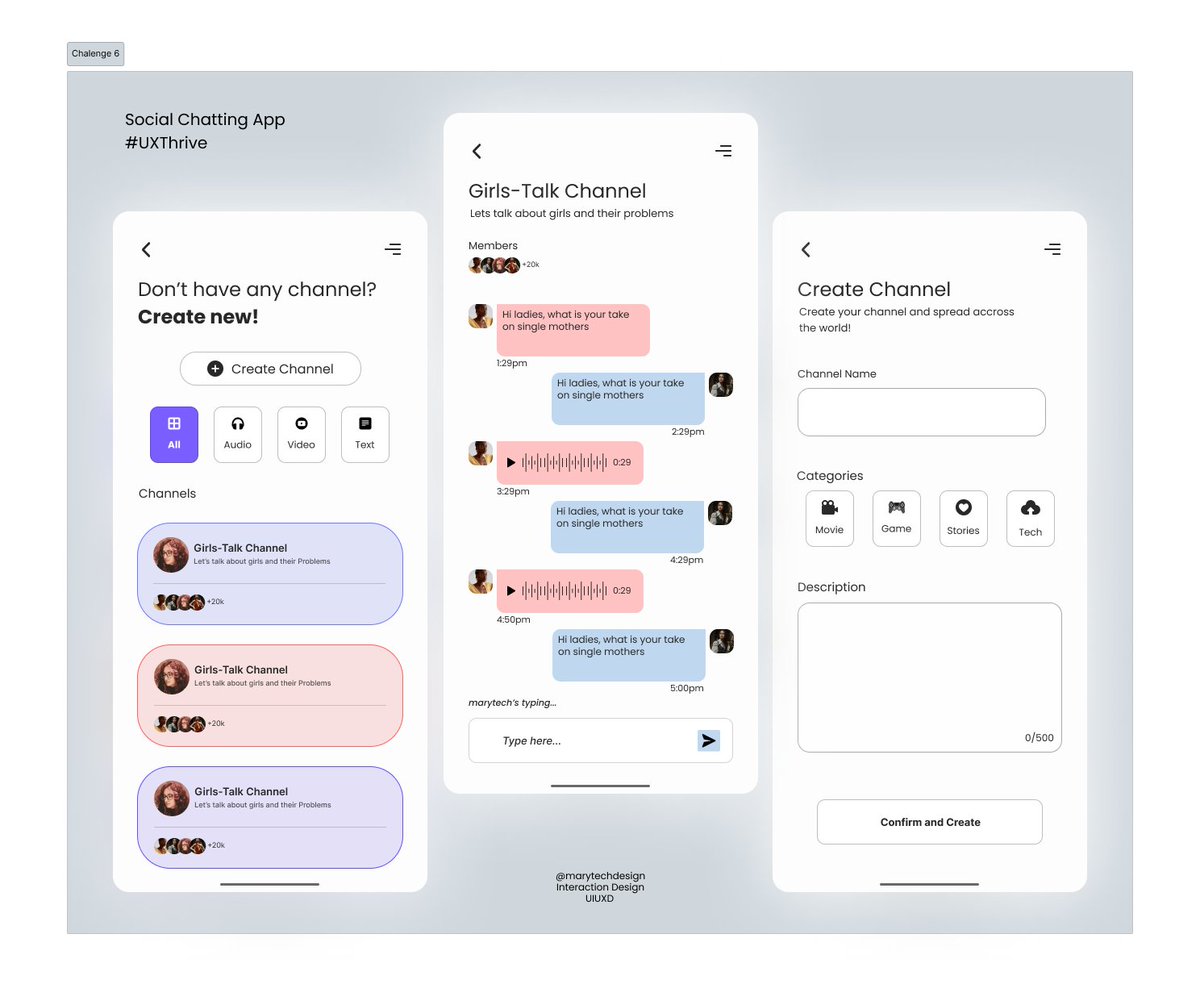 🌟 Day 6/30 of my UI/UX design challenge with <a href="/ux_thrive/">UX Thrive</a> ! 🎨

Social chatting app is one of the most used app in today's day and age. It help to connect friends, family, business partners, collegues, e.t.c.

#UXthrive #UIDesign #UserExperience