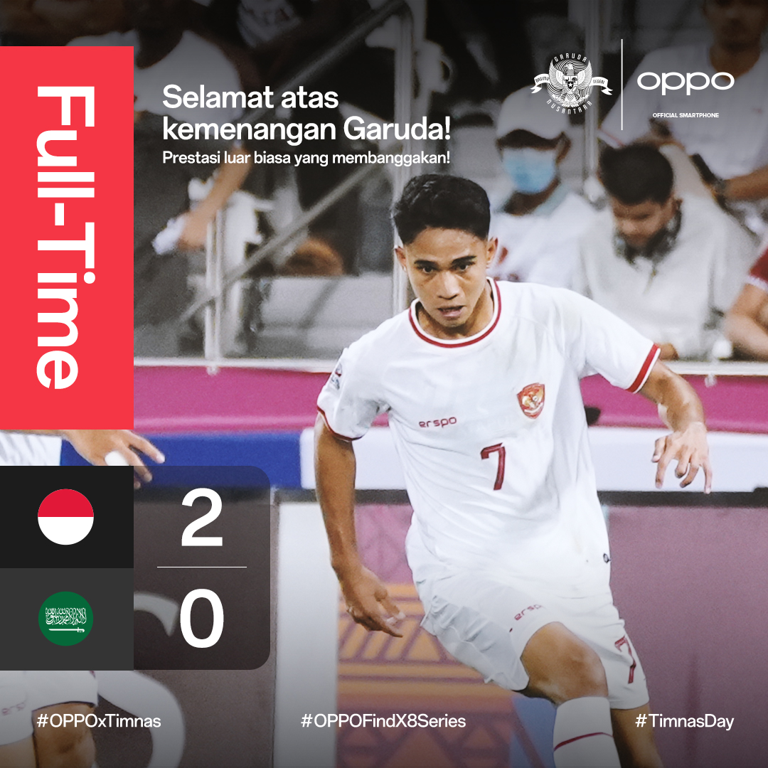 OPPOIndonesia's tweet photo. Selamat atas kemenangan yang diraih tim Garuda di pertandingan kali ini. 

Prestasi luar biasa yang membanggakan!🔥

#TimnasDay
#OPPOxTimnas 
#OPPOFindX8 
#OPPOFindX8Series https://t.co/k0b7Il1tki