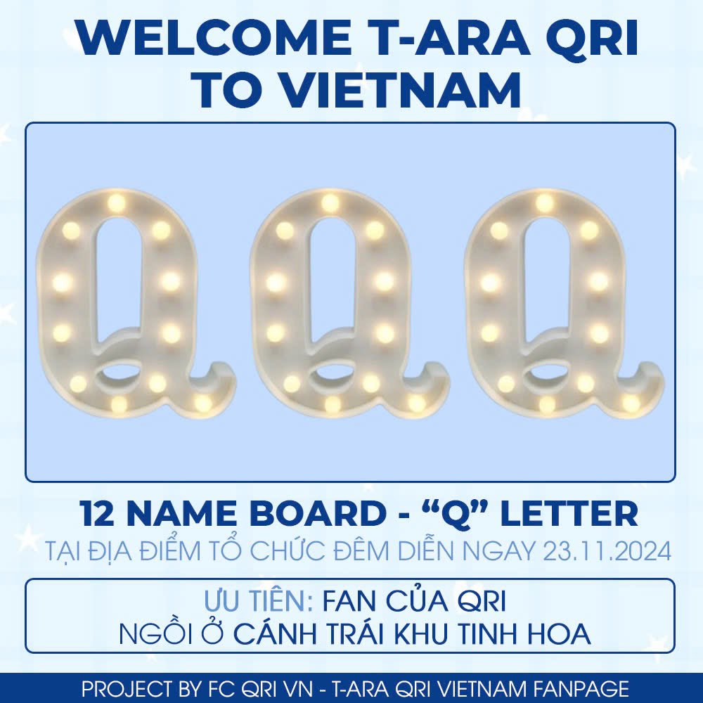 🔥 FCQRIVN | WELCOME QRI TO VIETNAM PROJECT PART 2

👉🏻 Bảng đèn chữ "Q"
👉🏻 Ngày phát: 23.11
👉🏻 Số lượng phát: 12 bảng đèn tại địa điểm tổ chức nhạc hội
‼️ Ưu tiên fan Qri ngồi ở cánh trái khu Tinh Hoa

- FCQRIVN -

#qri #taraqri #큐리 #티아라 #티아라큐리 <a href="/QriPretty/">LeeQri</a>