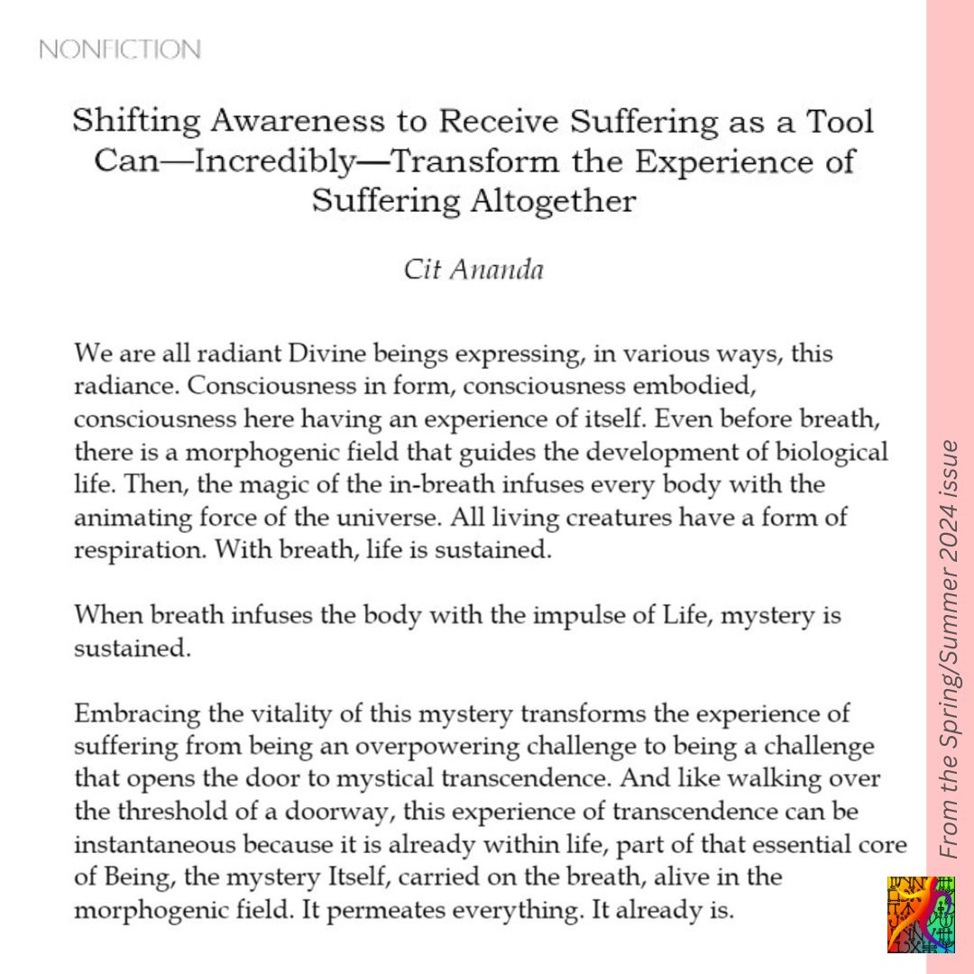 This excerpt is from Cit Ananda’s powerful essay on finding meaning in and understanding of suffering. The piece has a way of staying with you, especially in these times. Read the full piece in our Spring/Summer 2024 issue (page 71): tiferetjournal.com/spring-summer-…