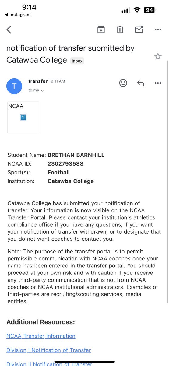 BrethanBarnhill's tweet image. I have officially entered the transfer portal with 3 years of eligibility. Thank you Catawba.