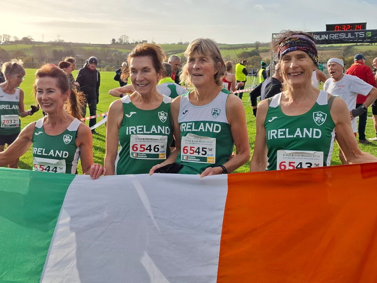Grainne Grennan ran as part of the Irish F65 team at the 35th British and Irish Masters Cross Country International in Belfast on 16th November. Out of a field of 35, she came in 8th (00:29:05) and was a scorer on the Irish team who were first overall. Congratulations!!