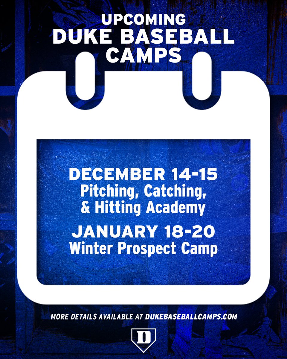 Don't Miss Out 👀

We have two Duke Baseball Camps coming up in the winter!

Sign up now ➡️ goduke.us/40TAvqn