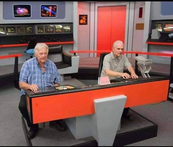 DailyFlickNY's tweet image. The ultimate #SciFi mashup? Gary Lockwood and Keir Dullea from Stanley Kubrick's 2001: A Space Odyssey on the bridge of the Enterprise in Ticonderoga, NY. (Lockwood also played Gary Mitchell on Star Trek in "Where No Man Has Gone Before" #STTOS, S1E3)
#2001ASpaceOdyssey #StarTrek
