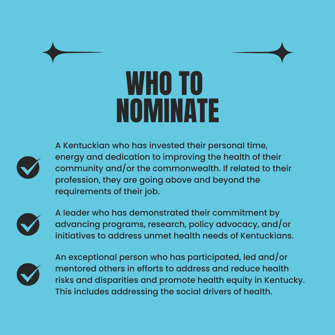 healthyky's tweet photo. Do you know someone going above and beyond to improve the health of Kentuckians? We want to hear about them! We are now accepting nominations for the 2025 class of Healthy Kentucky Champions. Learn more here: https://t.co/i7DeC7wcIO https://t.co/Lc490xeaSl
