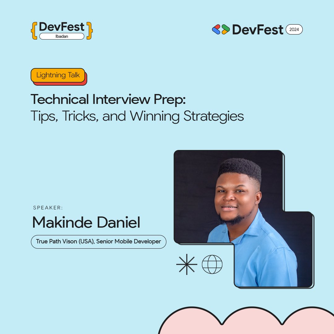 gdgibadan's tweet photo. Want to land your dream job? 🎯 Don’t miss this session. 

Meet Daniel Makinde @Makindedaniel an award-winning dev with 6+ years of experience. 

Built 15+ mobile apps, and mentored 15+ devs.Speaking at #DevFestIbadan24 🚀🚀!

RSVP NOW! 📅 https://t.co/fW1TTJS1WO

#DevFest https://t.co/IEqk4znHcF
