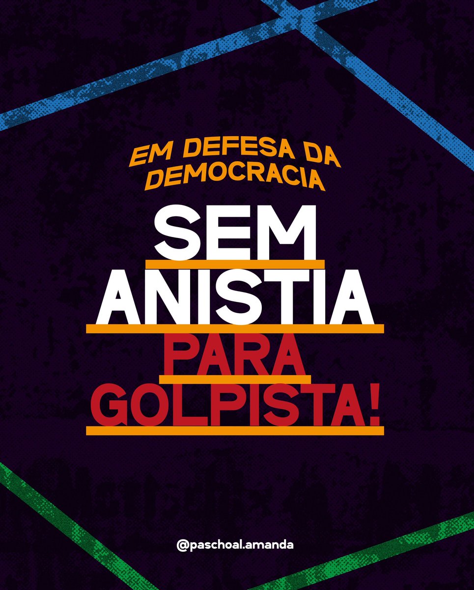 AmandaaPaschoal's tweet photo. ➡️ SEM ANISTIA PARA GOLPISTA

Nosso país deve ser o país da democracia, não do ódio e da intolerância. Não veremos outra ditatura, não aceitaremos o autoritarismo daqueles que querem destruir o Brasil!

❌ ANISTIA NÃO! Nenhum daqueles que atacam a democracia e os direitos em nosso país ficará impune!