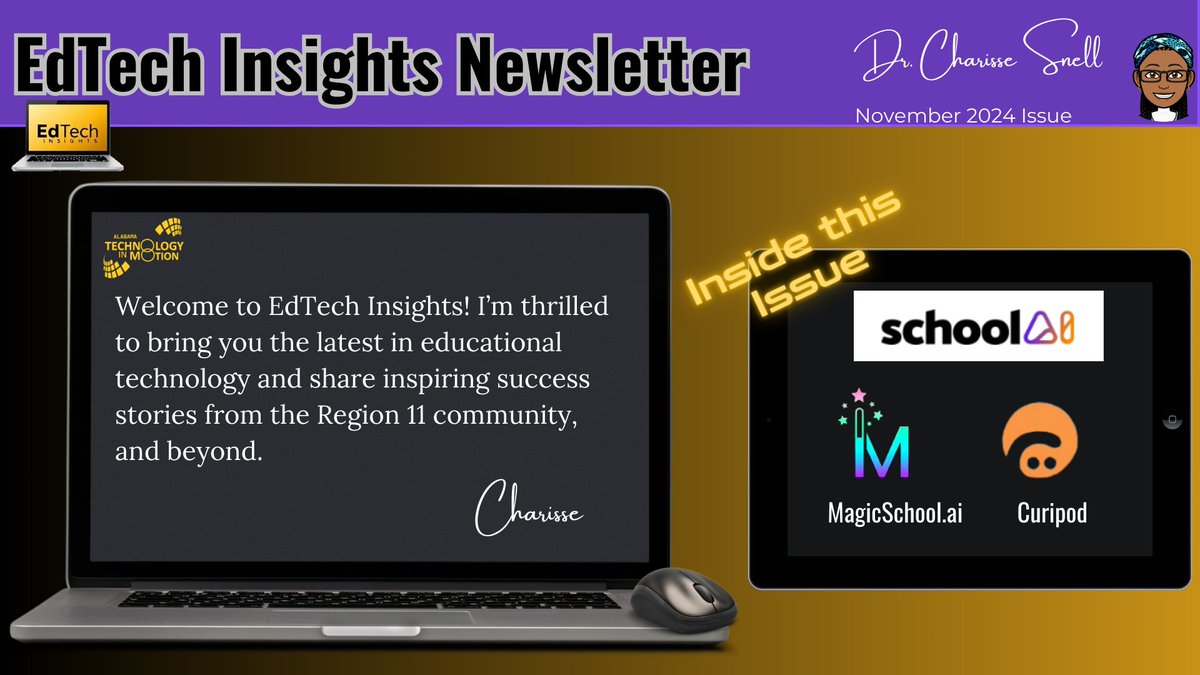 Dr. Charisse Snell (@atim_troyu) on Twitter photo It's here! The November issue of "EdTech Insights Newsletter. This newsletter is for the educators in Region 11, and beyond. Check it out in the link below:
canva.com/design/DAGV7O-…
<a href="/ATIMPD02/">ATIMPD!</a> <a href="/TeachwithALEX/">Alabama Learning Exchange 🍎 ALEX</a> <a href="/ALSDEEdTech/">ALSDE Educational Technology</a> #NotebookLM It's here! The November issue of "EdTech Insights Newsletter. This newsletter is for the educators in Region 11, and beyond. Check it out in the link below:
canva.com/design/DAGV7O-…
<a href="/ATIMPD02/">ATIMPD!</a> <a href="/TeachwithALEX/">Alabama Learning Exchange 🍎 ALEX</a> <a href="/ALSDEEdTech/">ALSDE Educational Technology</a> #NotebookLM