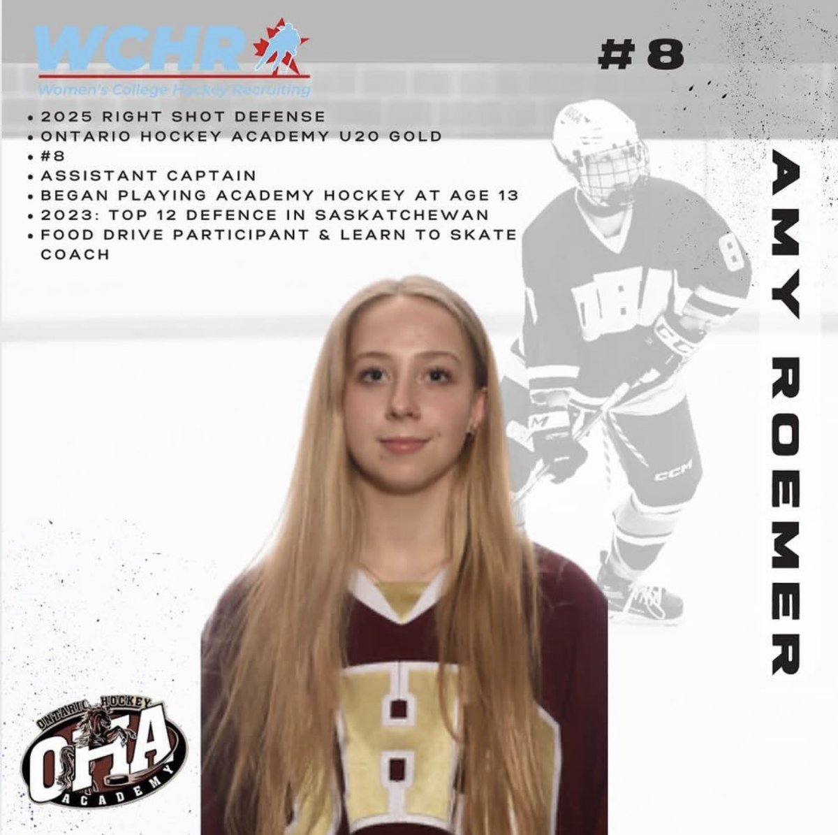 🚨NEW WCHR ATHLETE ALERT🚨
Introducing, Amy Roemer, a 2025 defense for Ontario Hockey Academy! Welcome to the WCHR family, Amy! ❤️🏒