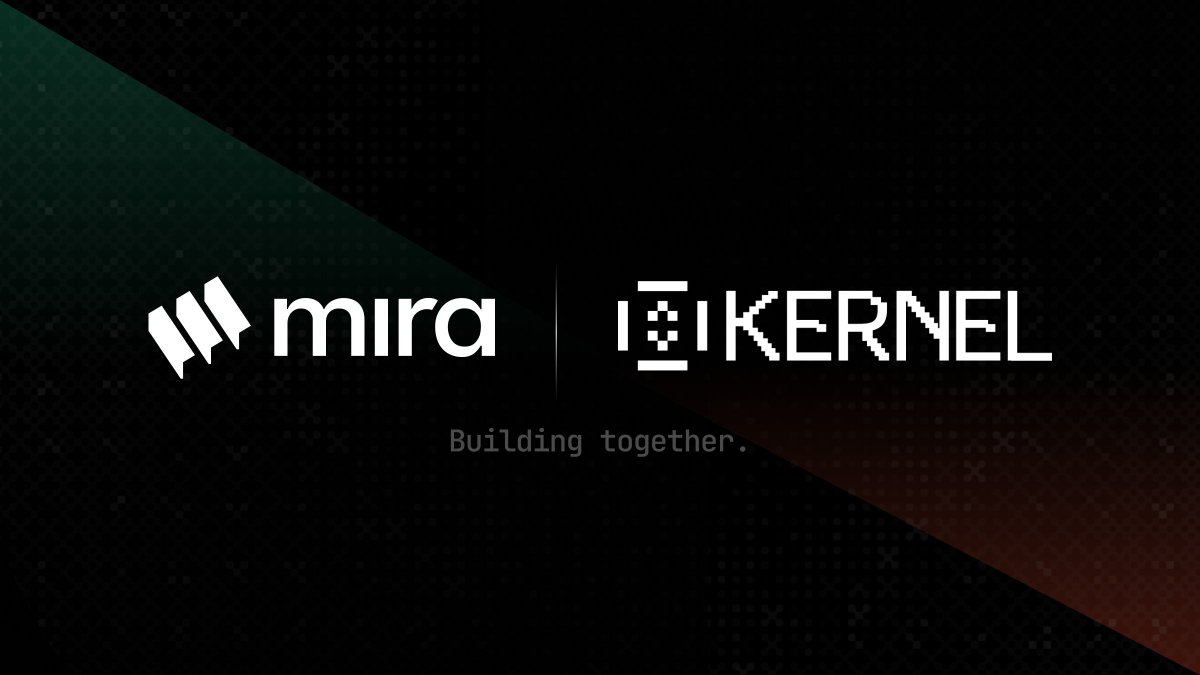 Mira (@mira_network) on Twitter photo Mira is excited to announce a strategic partnership with <a href="/kernel_dao/">KernelDAO | ETHCC 🔜</a>, bringing verified AI capabilities to BNB through Kernel's premier restaking ecosystem.
Our Dynamic Validator Network will serve as Kernel's official AI coprocessor, enabling trustless AI execution on-chain. Mira is excited to announce a strategic partnership with <a href="/kernel_dao/">KernelDAO | ETHCC 🔜</a>, bringing verified AI capabilities to BNB through Kernel's premier restaking ecosystem.
Our Dynamic Validator Network will serve as Kernel's official AI coprocessor, enabling trustless AI execution on-chain.