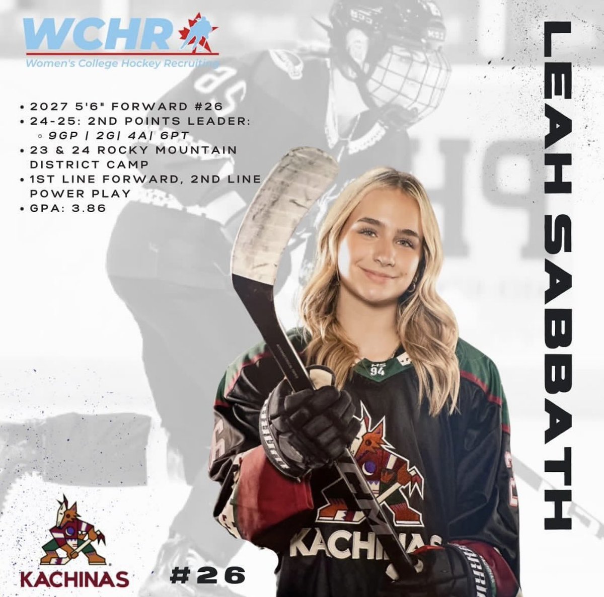 🚨NEW WCHR ATHLETE ALERT🚨
Introducing, Leah Sabbath, a 2027 forward for the Arizona Kachinas! Welcome to the WCHR family, Leah! ❤️🏒