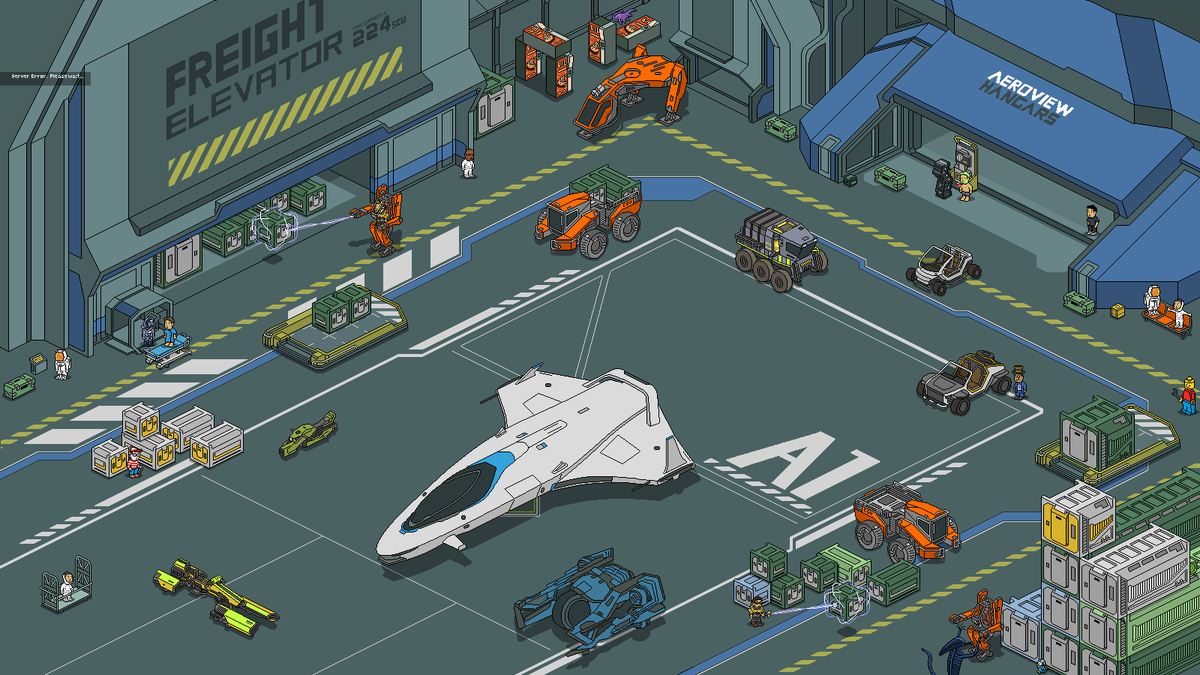 I finally got round to drawing the Aeroview Hangar! And it's now up on the Hangar configuraterer too: kiblams.co.uk/sc_pixel_art

The full uncompressed image is up at my patreon FOR FREE;  patreon.com/Blamsmith

Thanks again for all your support! Means a lot! #StarCitizen